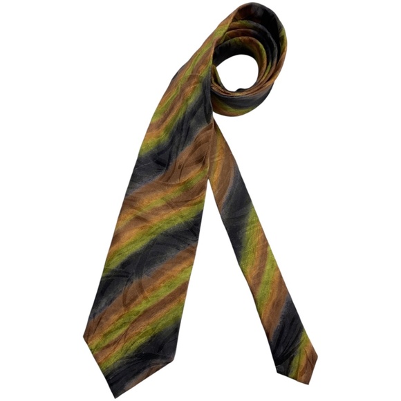 CARNAVAL DE VENISE Brown/Gray/Green Art Silk LUXURY Tie HANDMADE ITALY - Picture 1 of 5